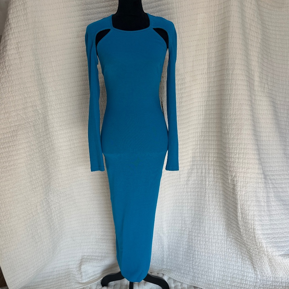 Victor Glemaud Blue Long Sleeve Backless Maxi Dress Size Small MSRP $300